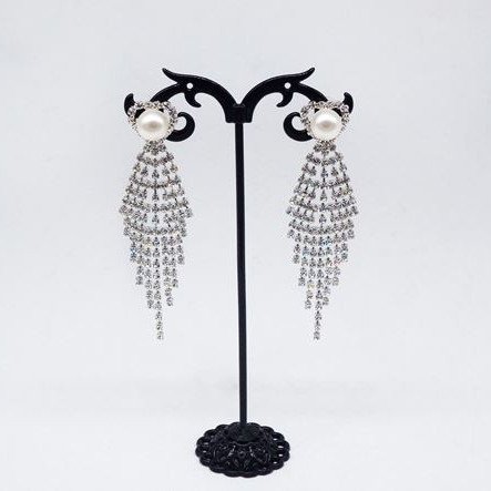 Σκουλαρίκια κρεμαστά με πέρλες και στρας