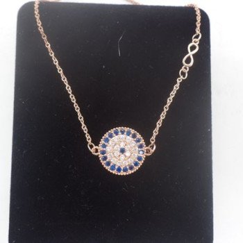 Κολιέ με κύκλο και μπλε στρας σε χρώμα ροζ-χρυσό