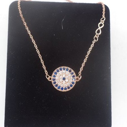 Κολιέ με κύκλο και μπλε στρας σε χρώμα ροζ-χρυσό