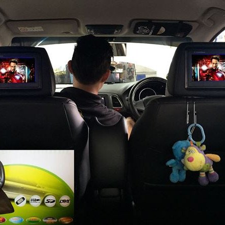 Προσκέφαλα καθίσματος με DVD - Οθόνη TFT 9" HD - Ενσωματωμένα παιχνίδια - Τηλεχειριστήριο - Προστατευτικό κάλυμμα με φερμουάρ (Σετ 2 τεμάχια)