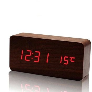 Ξύλινο επιτραπέζιο ρολόι με οθόνη LED - Θερμόμετρο - Ξυπνητήρι - Ημερολόγιο