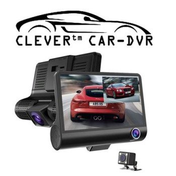 Clever™  CarDVR Τριπλή Κάμερα Αυτοκινήτου με κάμερα οπισθοπορείας - 4 INCH Οθόνη IPS - Κάμερα καμπίνας - Κάμερα πορείας - Ταυτόχρονη προβολή και καταγραφή 2 καμερών - Καταγραφή βίντεο έως 1080p