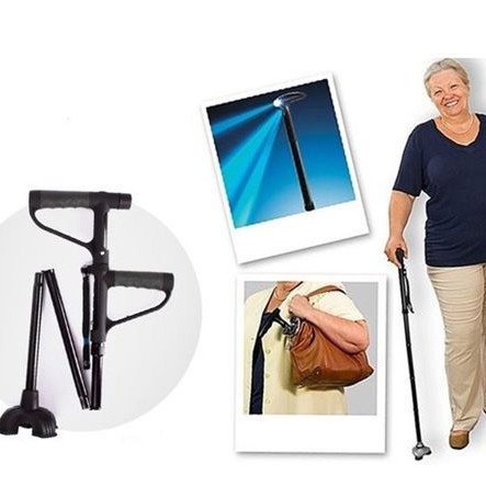 Μπαστούνι στήριξης για ηλικιωμένους με φαρδιά βάση και βεντούζες στην βάση του και δεύτερη χειρολαβή + φακός 3 LED