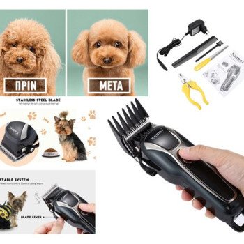 Κουρευτική μηχανή σκύλων επαναφορτιζόμενη επαγγελματική ρεύματος με 4 ανταλλακτικές κεφαλές + Χτένα + Νυχοκόπτης και οθόνη ένδειξης επιπέδου φόρτισης