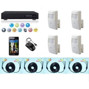 Δικτυακό CLOUD καταγραφικό DVR 4CH με 4 κρυφές κάμερες ραντάρ spy ενσύρματες + 4 καλώδια 10 μέτρα