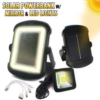 Power Bank - Ηλιακό φωτιστικό καθρέπτης - με έξτρα προβολέα LED και πλεξούδα φόρτισης κινητών