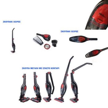 Σκούπα δαπέδου επαναφορτιζόμενη με αποσπώμενο σκουπάκι χειρός Telco mod. SL587 130W με σπαστό κοντάρι χρώμα μαύρο κόκκινο