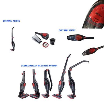 Σκούπα δαπέδου επαναφορτιζόμενη με αποσπώμενο σκουπάκι χειρός Telco mod. SL587 130W με σπαστό κοντάρι χρώμα μαύρο κόκκινο