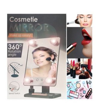 Καθρέφτης μακιγιάζ φωτιζόμενος επιτραπέζιος επιλογή θερμού - ψυχρού φωτισμού ρυθμιζόμενη περιστροφή - κλίση 360° και θήκη αξεσουάρ