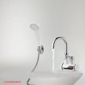 Ταχυθερμαντήρας - Ταχυθερμοσίφωνας Βρύση με ακουστικό μπάνιου ψηφιακή ένδειξη θερμοκρασίας ρυθμιζόμενη - Για νιπτήρα ή νεροχύτη στήριξη στον τοίχο - Ζεσταίνει το νερό σε 5 δευτερόλεπτα