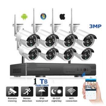 Καταγραφικό NVR  HD με 8 ασύρματες κάμερες 3 megapixel IP και σκληρό δίσκο 1TB