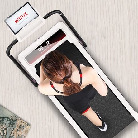 CleverPad™ - Φορητός Ευέλικτος Διάδρομος Γυμναστικής-ο Μοναδικός με Ταχύτητα Εως 6km - με Πτυσσόμενους Βραχίονες στήριξης - με ασύρματο Τηλεκοντρόλ - Με προγράμματα Άσκησης - Bluetooth Ηχείο