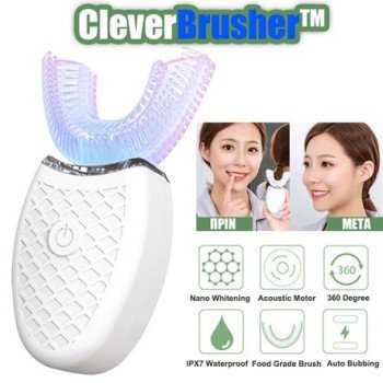 CleverBrusher™ – Επαναστατική Αυτόματη Οδοντόβουρτσα 360° – Εύκολο – Γρήγορο Βούρτσισμα + Λέυκανση Δοντιών και Αφαίρεση Πλάκας σε Χρόνο Ρεκόρ με Χρήση Ψυχρού φωτός – Τεράστια Αυτονομία