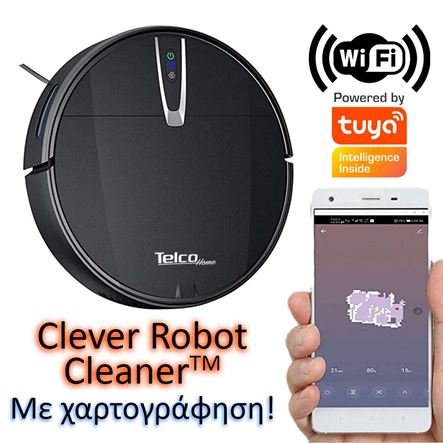 Telco Robot Cleaner™ – Η έξυπνη Wifi σκούπα Ρομπότ με λειτουργία χαρτογράφησης και δοχείο νερού για σφουγγάρισμα! – Έλεγχος από το κινητό μέσω Wifi και την εφαρμογή TUYA SMART – ΕΛΛΗΝΙΚΟ Μενού