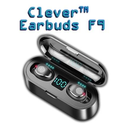 Clever™ Earbuds F9 – Aσύρματα Ακουστικά Bluetooth με θήκη φόρτισης powerbank / stand κινητού – Βluetooth v5.0 – Η θήκη φόρτισης είναι 2000mah powerbank με θύρα USB out για φόρτιση κινητού!