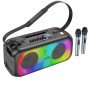 Multimedia Σύστημα Bluetooth Karaoke 2x15W με 2 ασύρματα Μικρόφωνα + Τηλεχειριστήριο + Πολύχρωμο Φωτισμό - USB SD MP3 Player - Ραδιόφωνο
