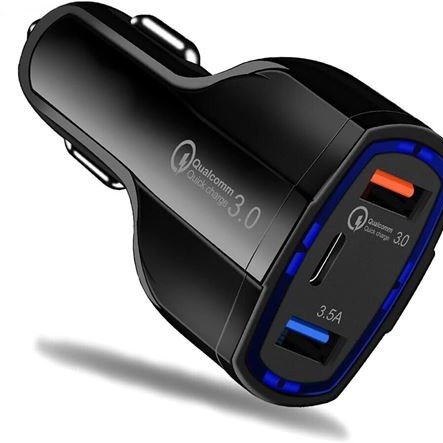 Φορτιστής αυτοκινήτου-φορτηγού 35W 7A 3 θυρών 1 Type-C - 1 USB 3,5A και 1 USB με τεχνολογία Qualcomm Quick Charge 3.0