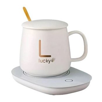 Κεραμική κούπα με καπάκι και θερμαινόμενη βάση USB