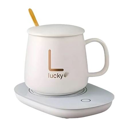 Κεραμική κούπα με καπάκι και θερμαινόμενη βάση USB