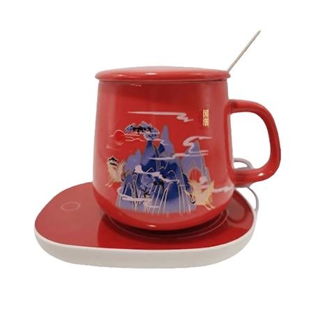 Κεραμική κούπα με καπάκι και θερμαινόμενη βάση USB