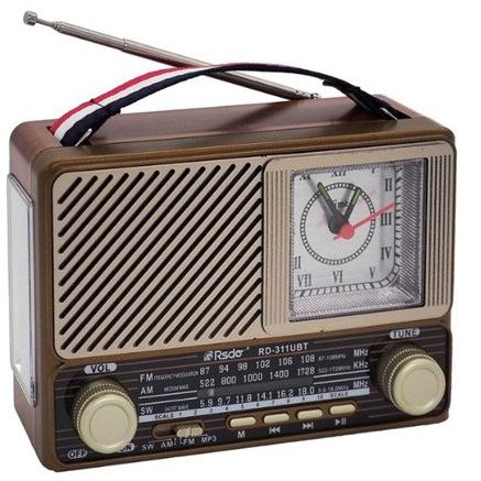 Ραδιόφωνο ρετρό με αναλογικό ρολόι και φακό επαναφορτιζόμενο με υποδοχή USB/SD-Mp3 Player
