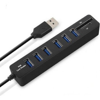 USB Hub με 6 θύρες & αναγνώστης καρτών micro SD/SD
