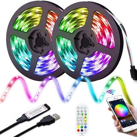 Σετ 2 ΛεντοΤαινίες 5m - Ταινίες Led RGB τηλεχειριζόμενες με τροφοδοσία USB και λειτουργία εφαρμογής από κινητό
