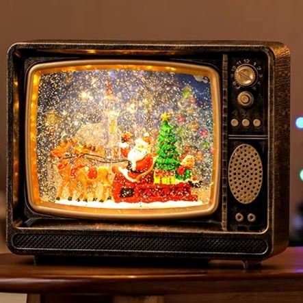 Ρέτρο Επιτραπέζια Χριστουγεννιάτικη Διακοσμητική Τηλεόραση με Φωτισμό & Μουσική
