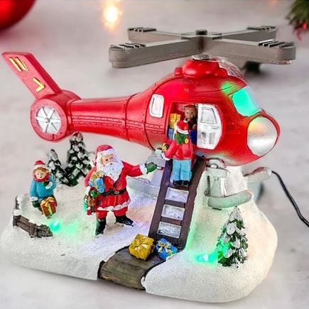Χριστουγεννιάτικο Επιτραπέζιο Διακοσμητικό Ελικόπτερο-Άγιο Βασίλη με Φωτισμό LED