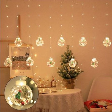 Φωτεινά Λαμπάκια LED 3m με 10 φωτιζόμενες διάφανες μπάλες σε Σειρά - Κουρτίνα