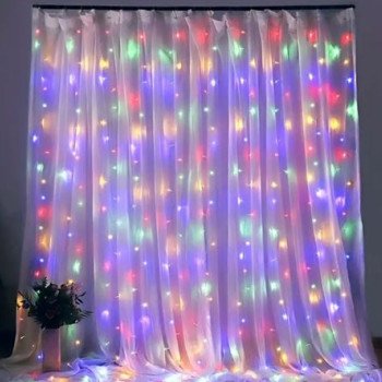 Φωτεινά Λαμπάκια LED Μήκους 3m – Ύψους 80cm  Πολύχρωμα RGB σε Σειρά - Κουρτίνα