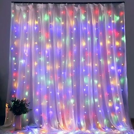 Φωτεινά Λαμπάκια LED Μήκους 3m – Ύψους 80cm  Πολύχρωμα RGB σε Σειρά - Κουρτίνα