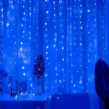 Φωτεινά Λαμπάκια LED Μήκους 3m – Ύψους 2m  Μπλέ χρώμα σε Σειρά - Κουρτίνα