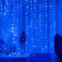 Φωτεινά Λαμπάκια LED Μήκους 3m – Ύψους 2m  Μπλέ χρώμα σε Σειρά - Κουρτίνα