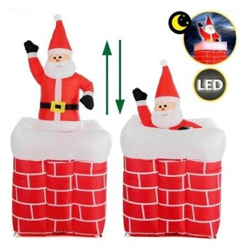Φουσκωτός διακοσμητικός Άγιος Βασίλης με LED φωτισμό με έξοδο από την καμινάδα ύψους 180cm