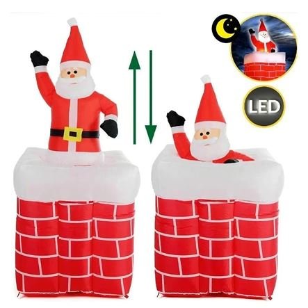 Φουσκωτός διακοσμητικός Άγιος Βασίλης με LED φωτισμό με έξοδο από την καμινάδα ύψους 180cm