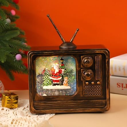 Ρετρό Επιτραπέζια Χριστουγεννιάτικη Διακοσμητική Τηλεόραση με Φωτισμό & Μουσική