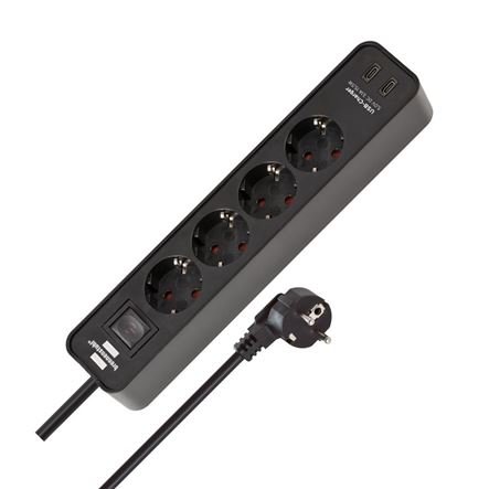 Πολύπριζο 4 θέσεων με 2 x USB-C και διακόπτη BRENNENSTUHL 1153240106 Ecolor μάυρο