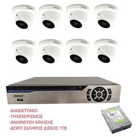 Καταγραφικό DVR 8 CH πακέτο με 8 κάμερες Dome νυχτερινής λήψης 5MP και 1TB  HDD SATA