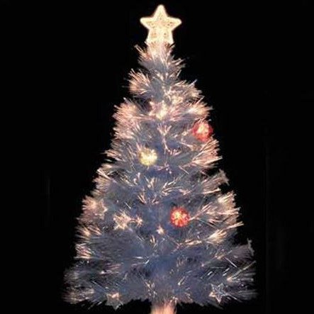 Χριστουγεννιάτικο Δέντρο Λευκό ύψους 120 cm με ενσωματωμένο φωτισμό πολύχρωμων οπτικών ινών-LED για άμεση λειτουργία (Δείτε βίντεο)