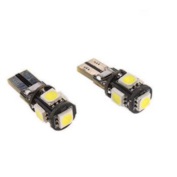 Τ10 led canbus λάμπες αυτοκινήτου 12Volt για φώτα θέσεως με 4 πλαϊνά Led και ένα εμπρόσθιο (Σετ 2 τεμαχίων)