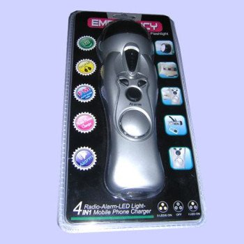 Φακός που φορτίζει με μανιβέλα (δυναμό)  +  ραδιόφωνο +  σειρήνα + φορτιστής κινητών